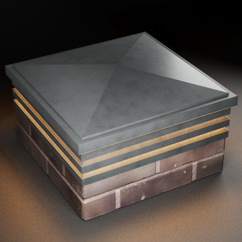 Колпак Zking Бона ХайТек Серый на столб 2х2 кирпича (513х513мм) с подсветкой