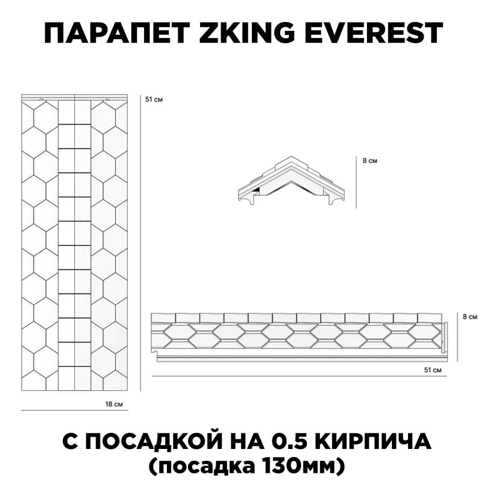 Парапет Zking Эверест Зеленый с посадкой на 0.5 кирпича (130мм)