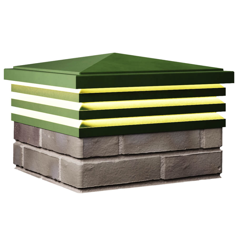 Колпак Zking Бона ХайТек Зеленый на столб 1.5х1.5 кирпича (385х385мм) с подсветкой